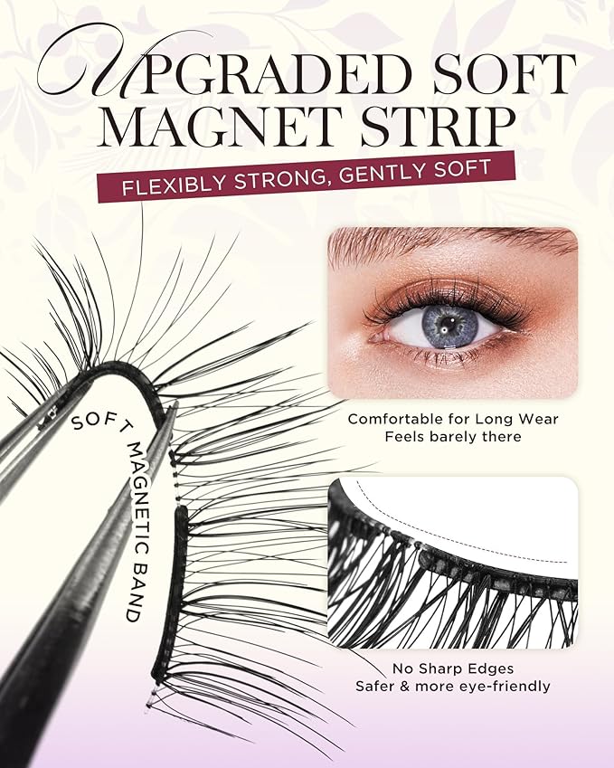 BEYELIAN Magnetic Eyelashes with Applicator Kit, Upgrade Soft Magnetic Lashes Reusable False Eyelashes Natural Look, No Glue Needed for Eye CS101 (Lightweight & Comfortable)