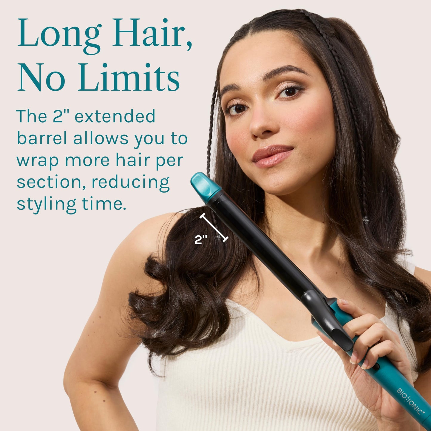 Bio Ionic Long Barrel Styler, 1" Curling Iron with Moisture Heat Technology & NanoIonic MX, Verstatile Curling Wand with Longer Barrel for Large Sized Soft Curls & Waves, Limited Edition Teal Tides