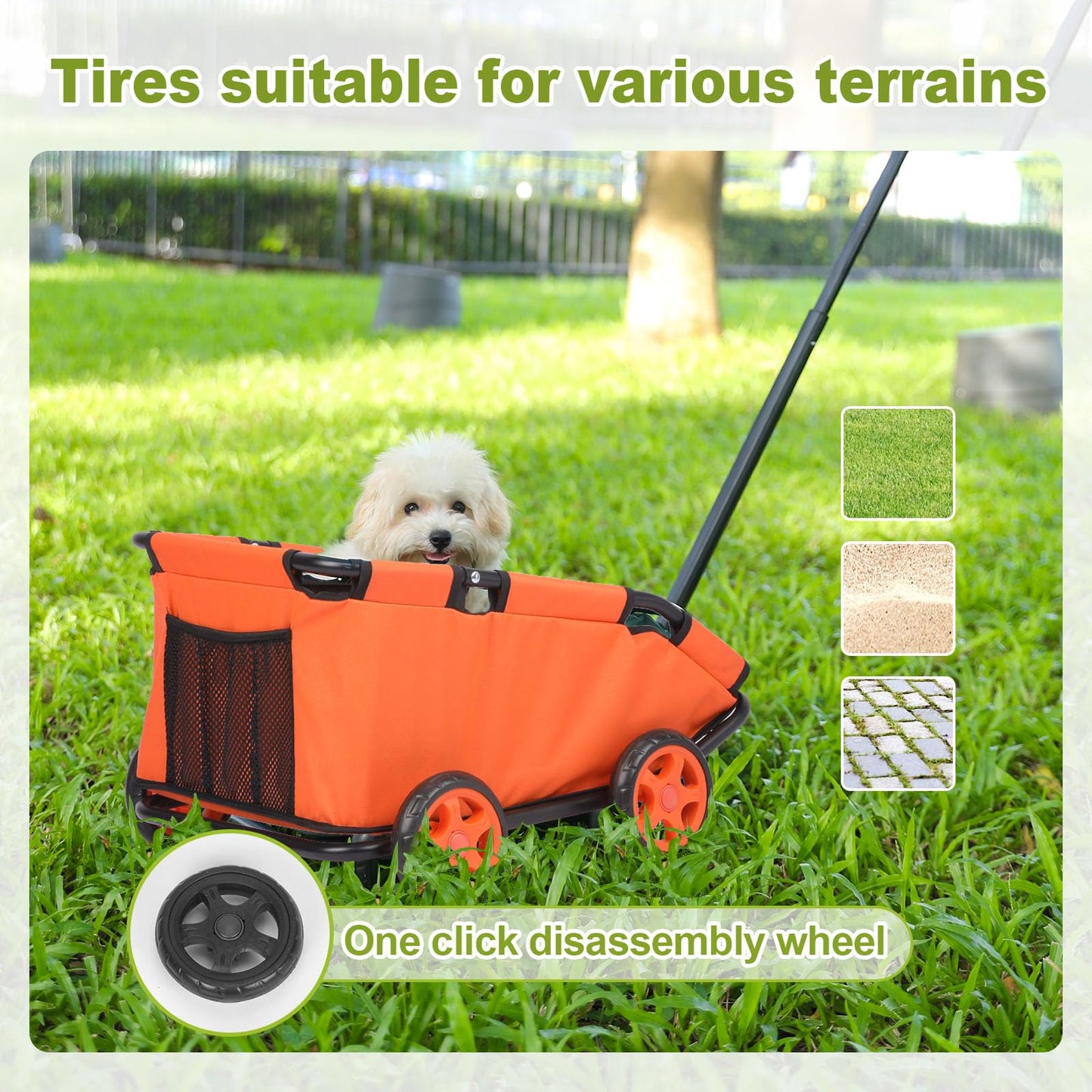 AESRAOU Mini Dog Strollers for Mini Pets, Foldable Multifunctional Shopping Carts with Extendable Pull Handle, Doggie Wagon Built-in Cushion and Safety Rope with Storage Bag (Orange)