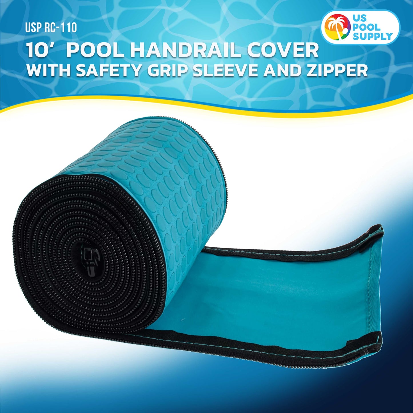 U.S. Pool Supply 10-Foot Pool Handrail Cover with Zipper - Pool Railing Cover with Non-Slip Safety Grip Sleeve, Inground Ladder Handle, Neoprene Teal Hand Rail, Heat Protection for Safe Entry and Exit