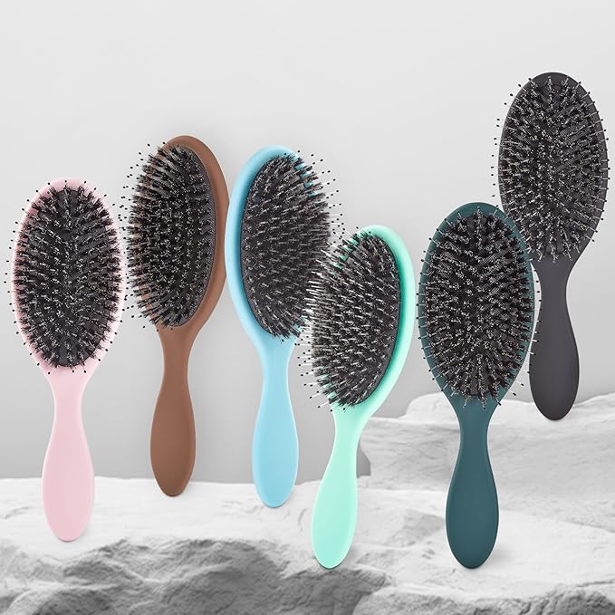 Boar Bristles Hair Brush for Women and Men, Detangling Hair Brush for Smoothing Massage Add Shine, Nylon&Boar Bristles Detangler brush for Hair Healthy (1 Pack-MintGreen)