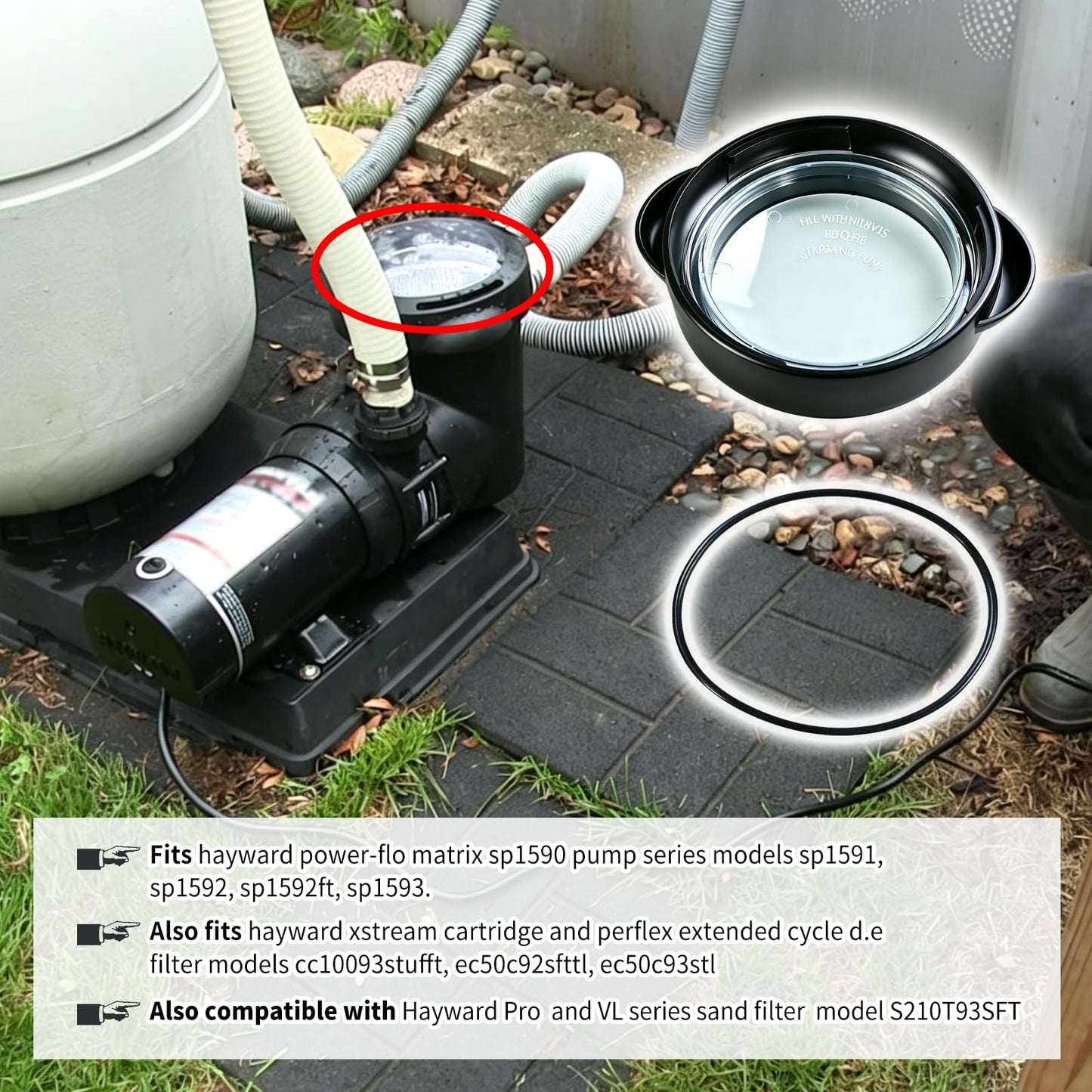 Vsttar SPX5500D Pool Pump Lid,Strainer Cover with Lock Ring and O-Ring Replacement Compatible with Select Hayward Matrix Pump and Filter,SPX5500D Pump Strainer Lid