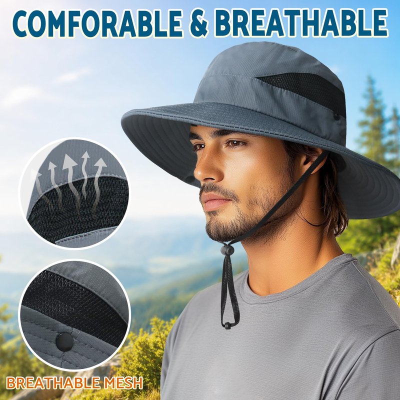 PFFY Sun Hats for Men Women Wide Brim Bucket Hat UPF 50+ Outdoor Beach Hiking Fishing Hat Brick Red