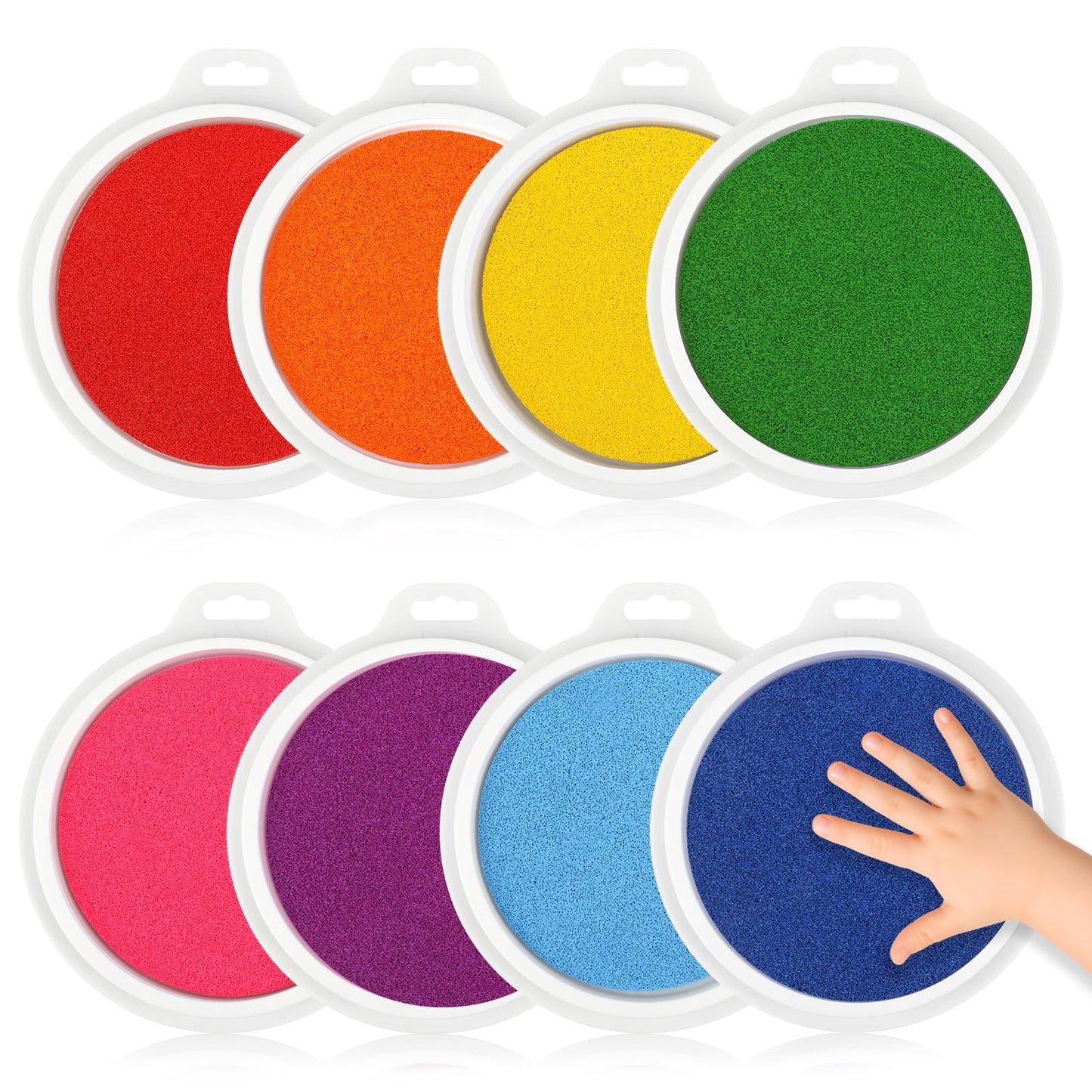 8 Colors 7" Large Ink Pads, Safe & Washable Stamp Pads for Kids, Vibrant Craft Ink Pad for Handprint & Footprint Art, Finger Painting, Card Making DIY Crafting, Paper, Wood, Fabric