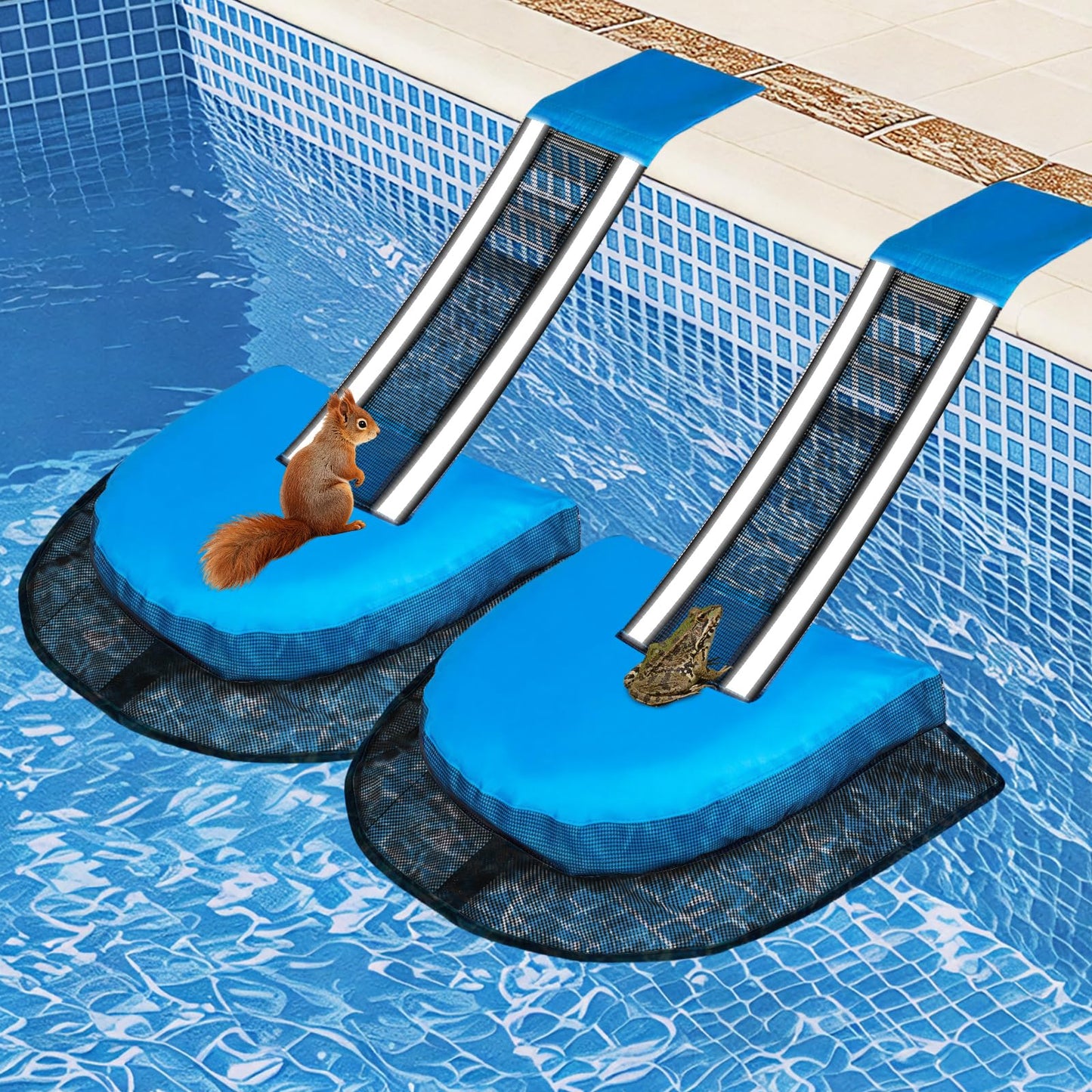 SDLDEER Animal Saving Escape Ramp Critters, 2Pcs Frog Saver Pads Ladder for Swimming Pools Lily Pad for Frogs Float Life Saving Wildlife Duck Creature Rescue Bridge Log Maintenance Kits（Blue）
