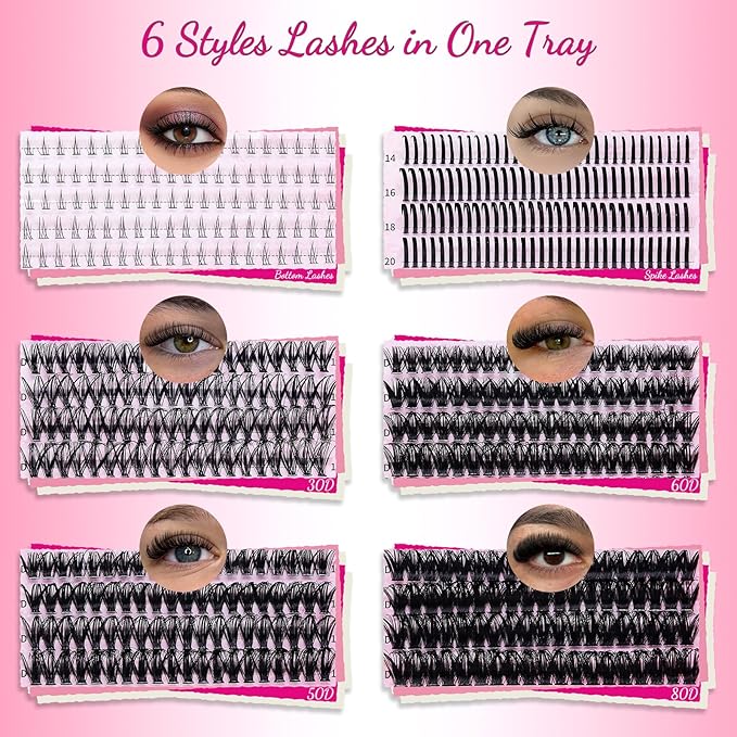 Lash Clusters Kit DIY Lash Extension Kit Cluster Lashes Kit+Bottom Lashes+Spikes Eyelash Extensions with Lash Bond and Seal,Lash Remover,Tweezers RITALASH(30D 50D 60D 80D+Bottom Lashes+Spike Lash Kit)