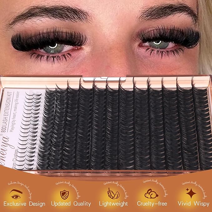 Geeneiya Cluster Eyelash Extensions with Bottom Lash Clusters 10-20mm DIY Lash Extension Wispy Volume Eyelash Clusters and Manga Spike Under Lashes for Beginners