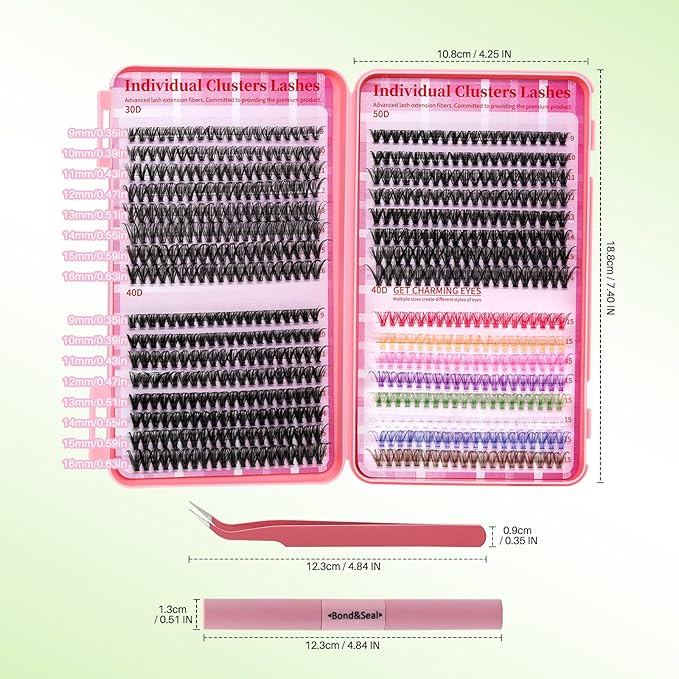 Lash Clusters Kit DIY Lash Extension Kit Colored Cluster Lashes Eyelash Extension Kit Individual Lashes with Lash Bond and Seal,Lash Tweezers Natural Look RITALASH(30D+40D+50D+40D Colored Kit,9-16mm)