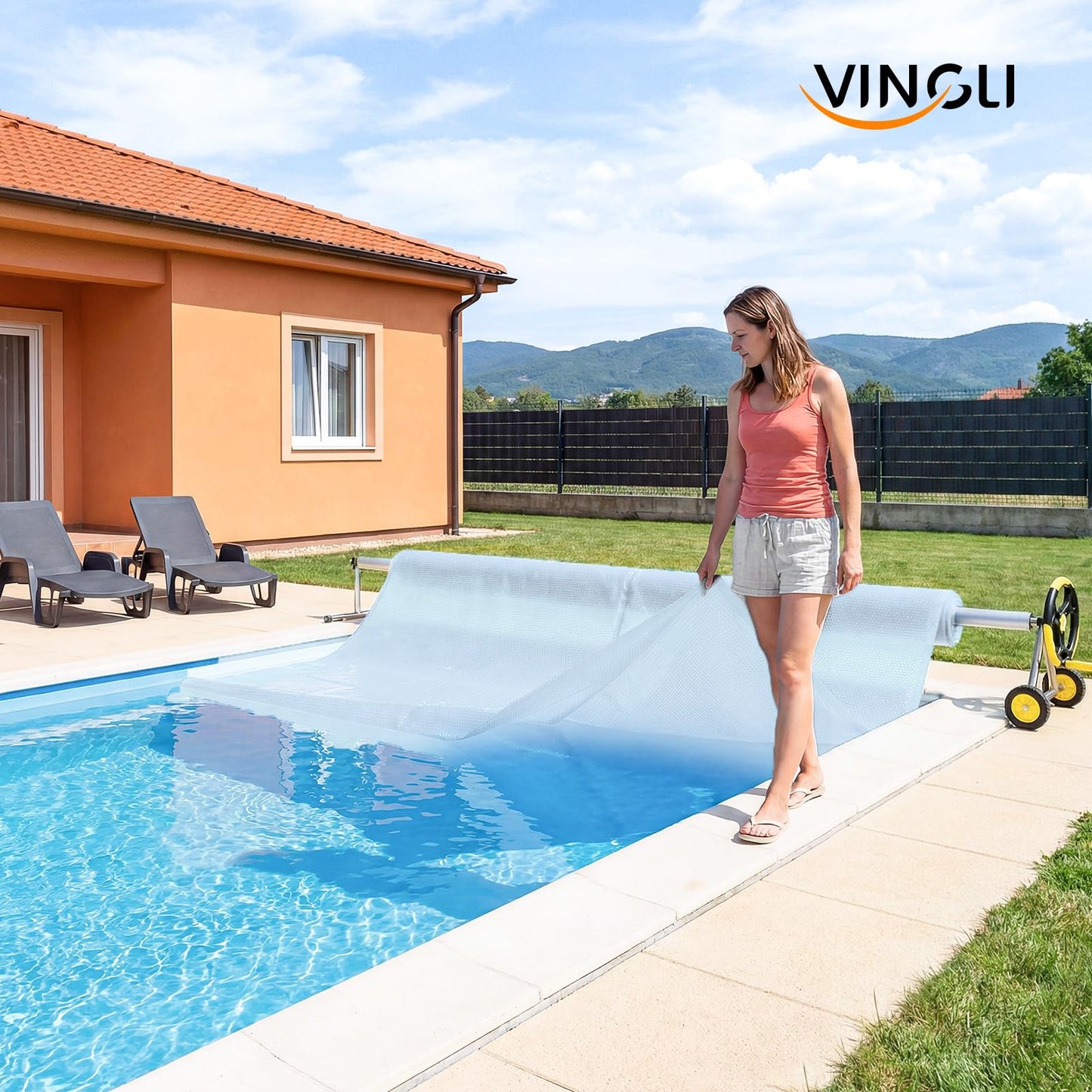 VINGLI 12Mil Solar Pool Cover, Rectangle Solar Blanket-Heavy Duty Solar Pool Cover for Above Ground Pool-Pool Solar Cover for Inground Pool (Clear, 12'x24' Rectangular)
