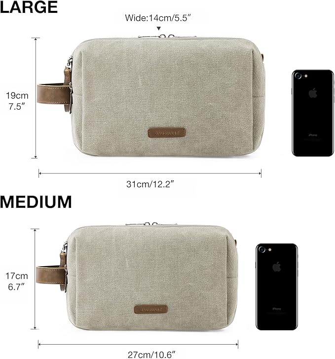 BAGSMART Toiletry Bag for Men, Canvas Travel Toiletry Organizer Dopp Kit Water-resistant Shaving Bag for Toiletries Accessories,Beige-Large
