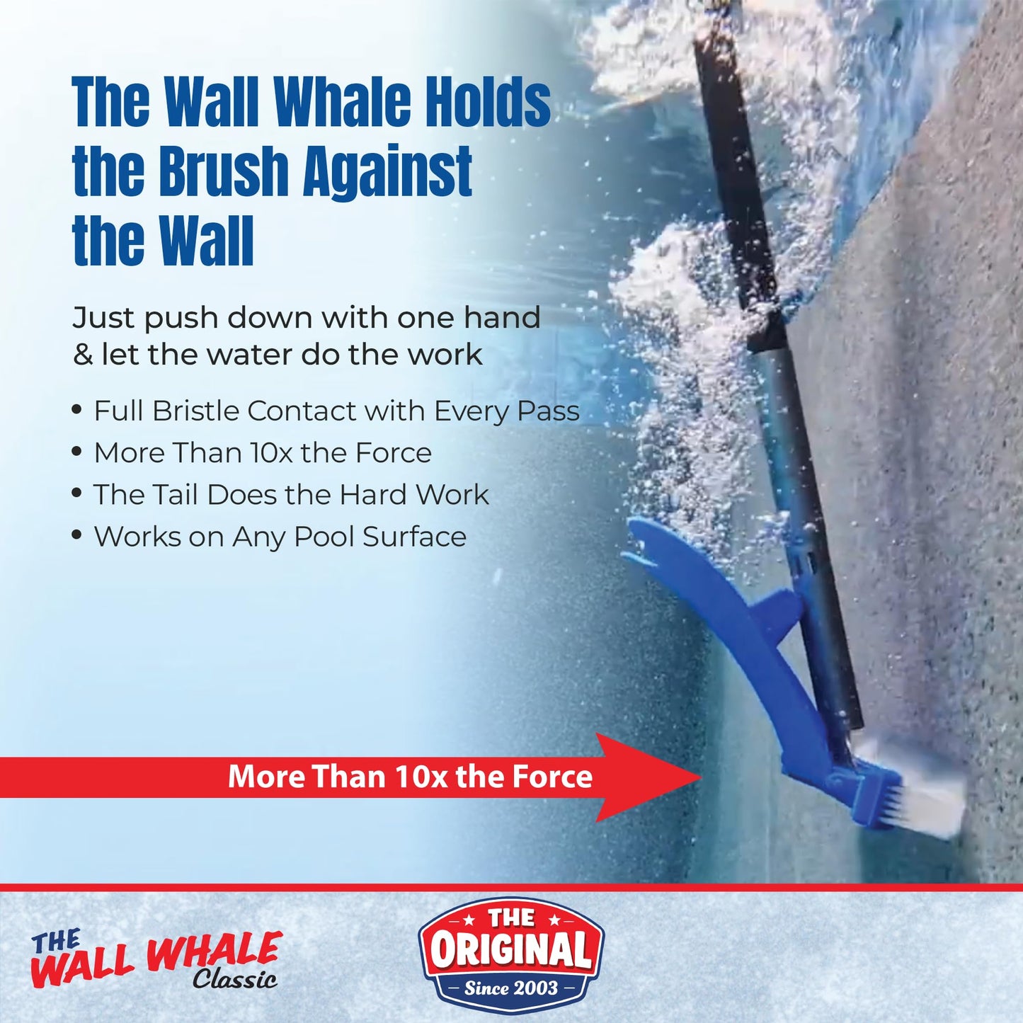 Wall Whale 18" Swimming Pool Brush Head | More Than 10x the Brushing Force | Algae Removal & Weekly Brushing | Attaches to Your Existing Pole