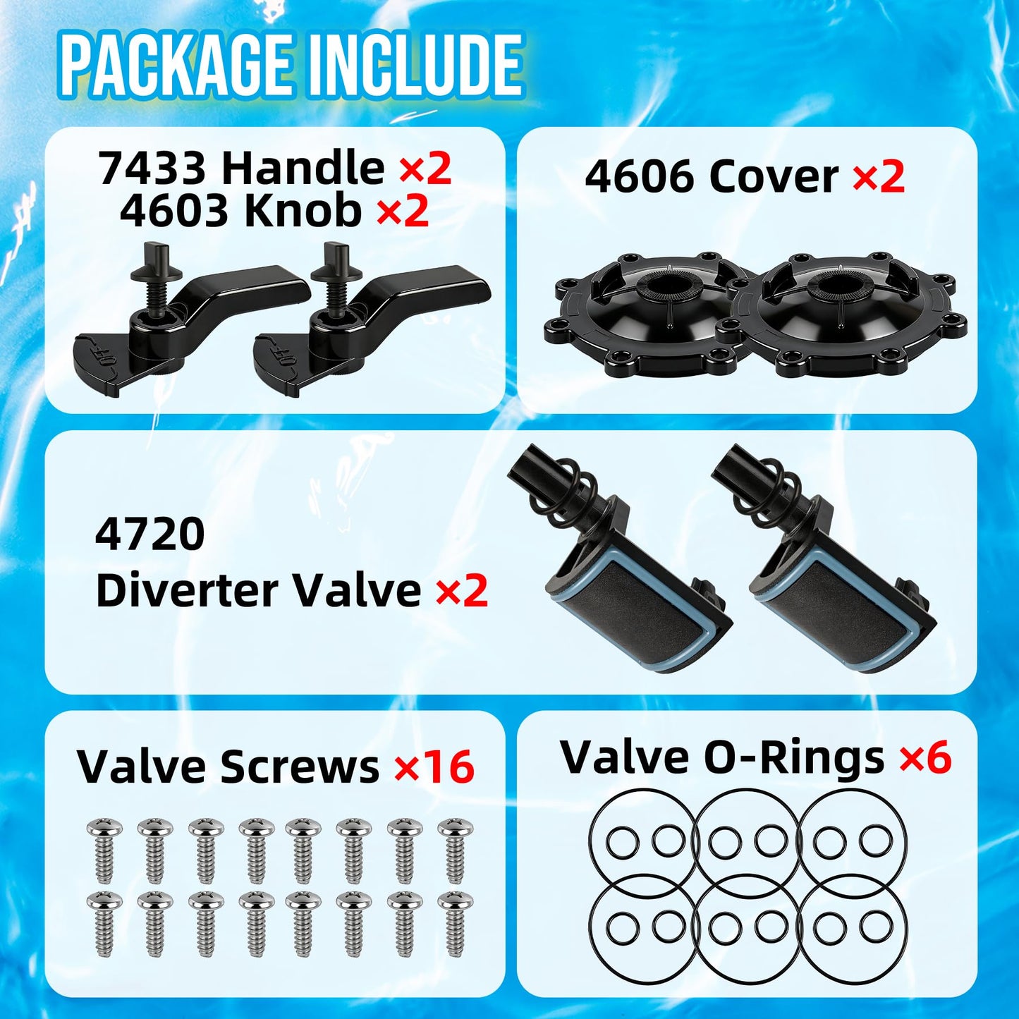 2-Port/3-Port Pool Valve Rebuild Compatible with Jandy 2-way/3-way 4717,4716,4715,1154,1157,2875,2876 Valve and Gray Includes Handle 7433,Diverter Valve 4720,Valve Cover 4606,R0547600 Screws (2 PACK)