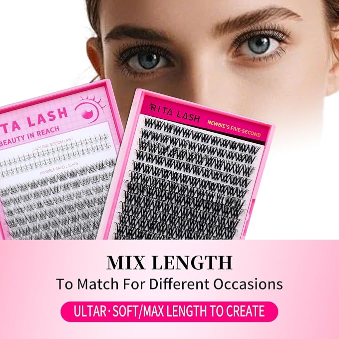 RITALASH Cluster Lashes DIY Lash Clusters Eyelash Extensions Wispy Lash Extension False Eyelashes Thin Invisible Lash Band Individual Lashes (WL2-5,10-18mm)