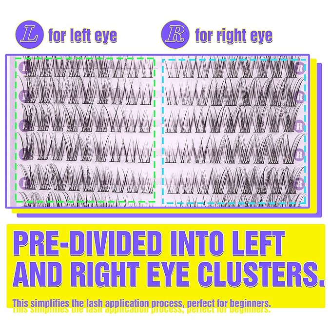Lash Clusters Natural DIY Lash Extensions C-Curly Cluster Eyelash Extensions Cat Eye Left+Right Cluster Lashes 216 Pcs Wispy Eyelash Clusters for Beginners