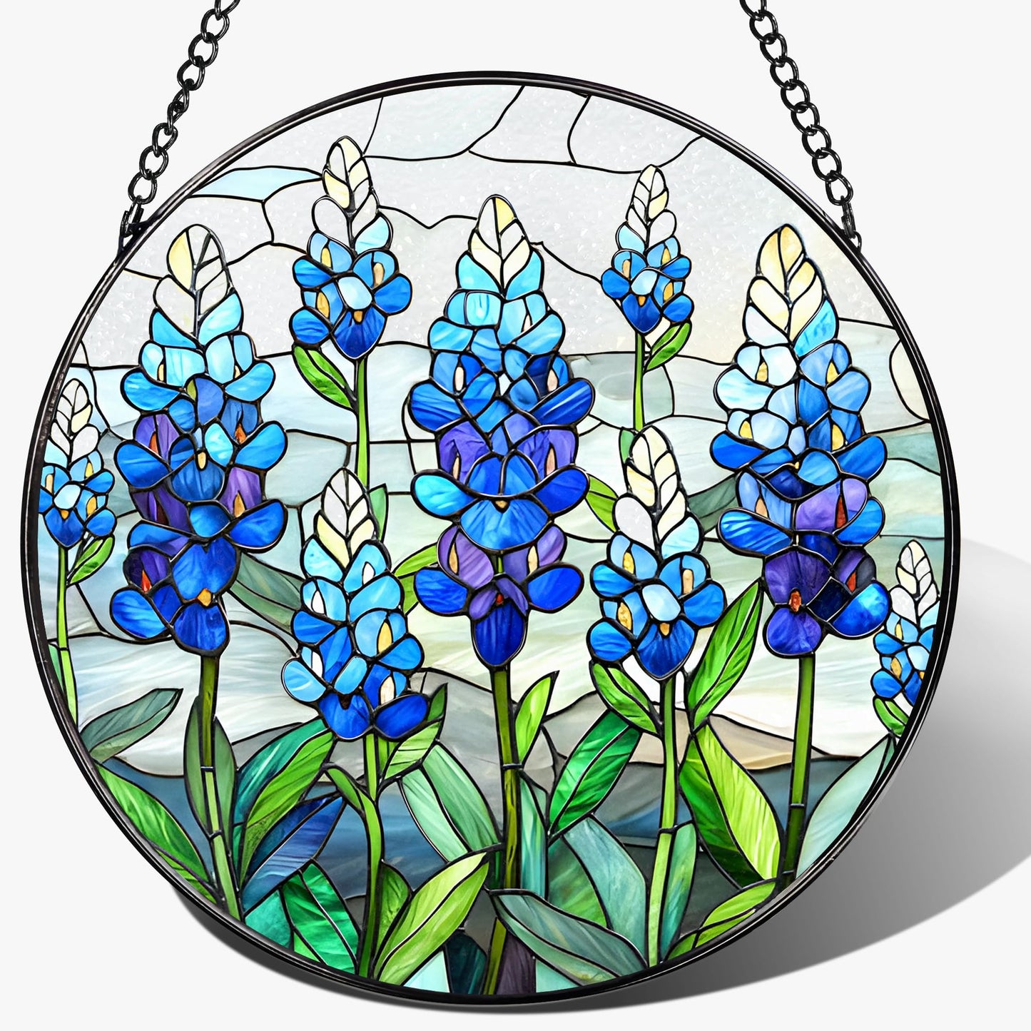 LAOWEIKI 8'' Texas Bluebonnet Sun Catcher Ornament, Stained Glass Window Hanging, Suncatchers for Windows Hanging Ornaments, Window Decor | Flower Lover Gift, Gifts for Mom Grandma