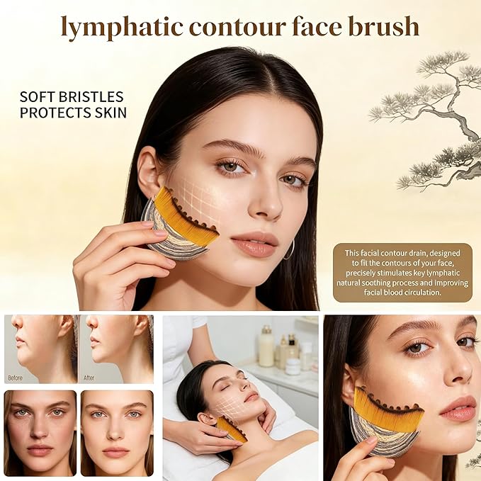 Lymphatic Contour Face Brush,Ergonomic Lymphatic Drainage Massager,for Lymphatic Brush Chin & Jawline Sculpting, Anti-Puffiness, Detox & Lift, Improves Skin Glow & Absorption
