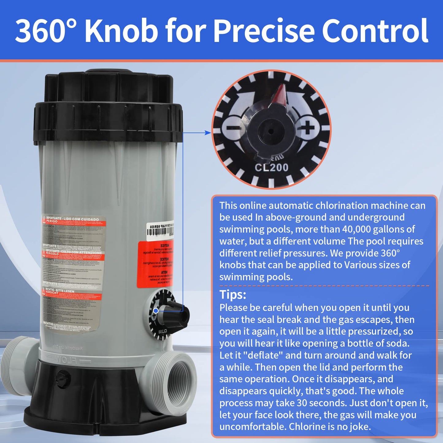 CL200 Inline Chlorinator Replacement for Hayward CL200EF Chlorine Feeder, Inground Pool Inline Automatic Chlorinator Feeder, High-Grade ABS Material, Easy to Use (2 O-Rings)