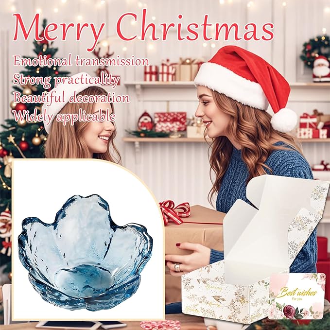 Blue Flower Glass Ring Dish Jewelry Tray Ring Holder Dish Cute Room Decor Vanity Organizer for Nightstand or Bathroom Aesthetic Trinket Dish Gift for Wife Mom Daughter