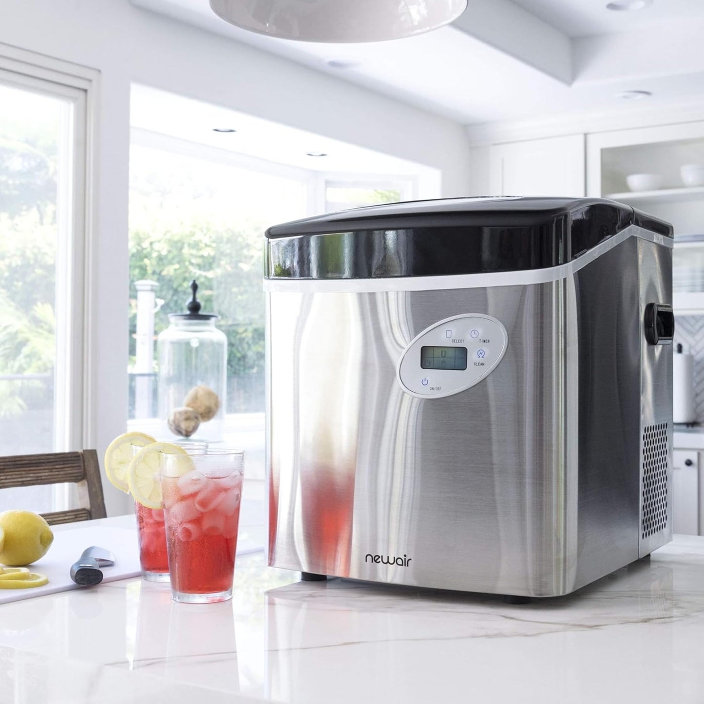 NewAir 50 lb. Countertop Ice Maker | Portable Bullet Ice Machine | 12 Cubes in 7 Minutes, 3 Ice Sizes | Stainless Steel, Self-Cleaning, BPA-Free