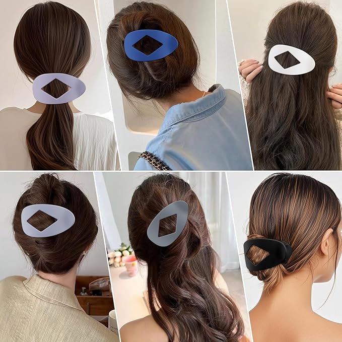 Large Flat Round Hair Clips Oval Claw Clips for Thick Medium Thin Hair 6Pcs Non Slip Strong Hold Barrettes Duckbill Accessories for Women Girls Matte Solid Color Grey Blue