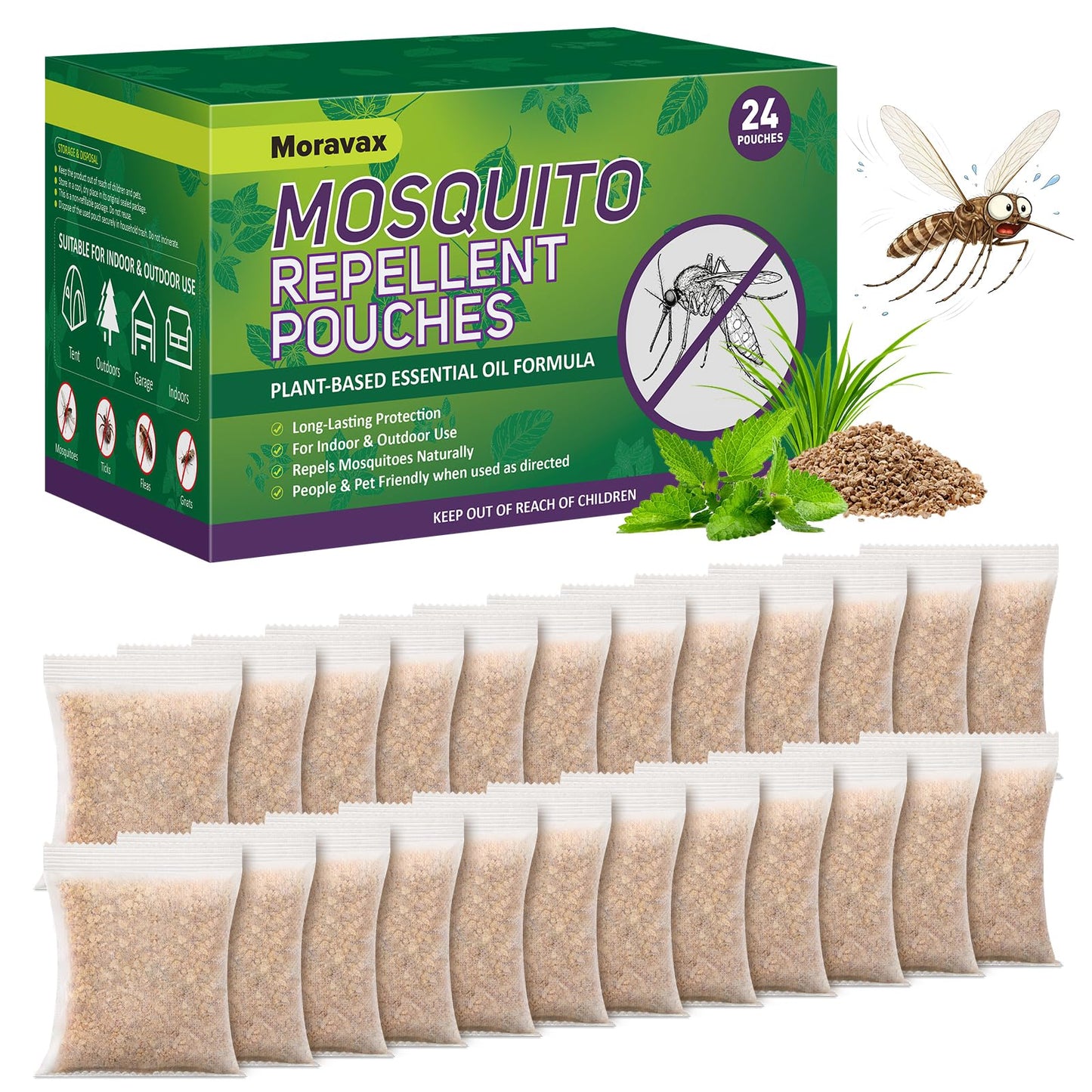 Mosquito Repellent Outdoor Patio, Natural Mosquito Repellent Indoor for Living Room, Bedroom, Patio, garages, Camping, Safe for Kids and Pets (24 Packs)
