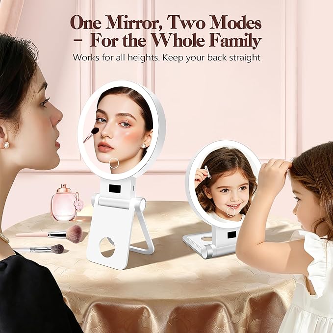 B Beauty Planet Magnifying Mirror with Light 30X, 2000mAh 1X/ 30X Magnifying Makeup Mirror with Standable Base & Tweezers, 3 Color Modes with Adjustable Brightness& Smart Display, Foldable for Travel