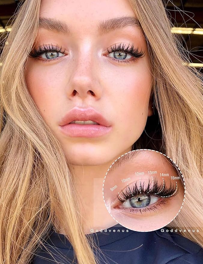 Goddvenus Lash Clusters Wispy Lashes Clusters Like Eyelashes Extension in Salon Natural DIY Cluster Eyelash Extensions for 5-7 days 9-16mm D Curl Fluffy DIY Individual Lashes (192pcs D Curl)