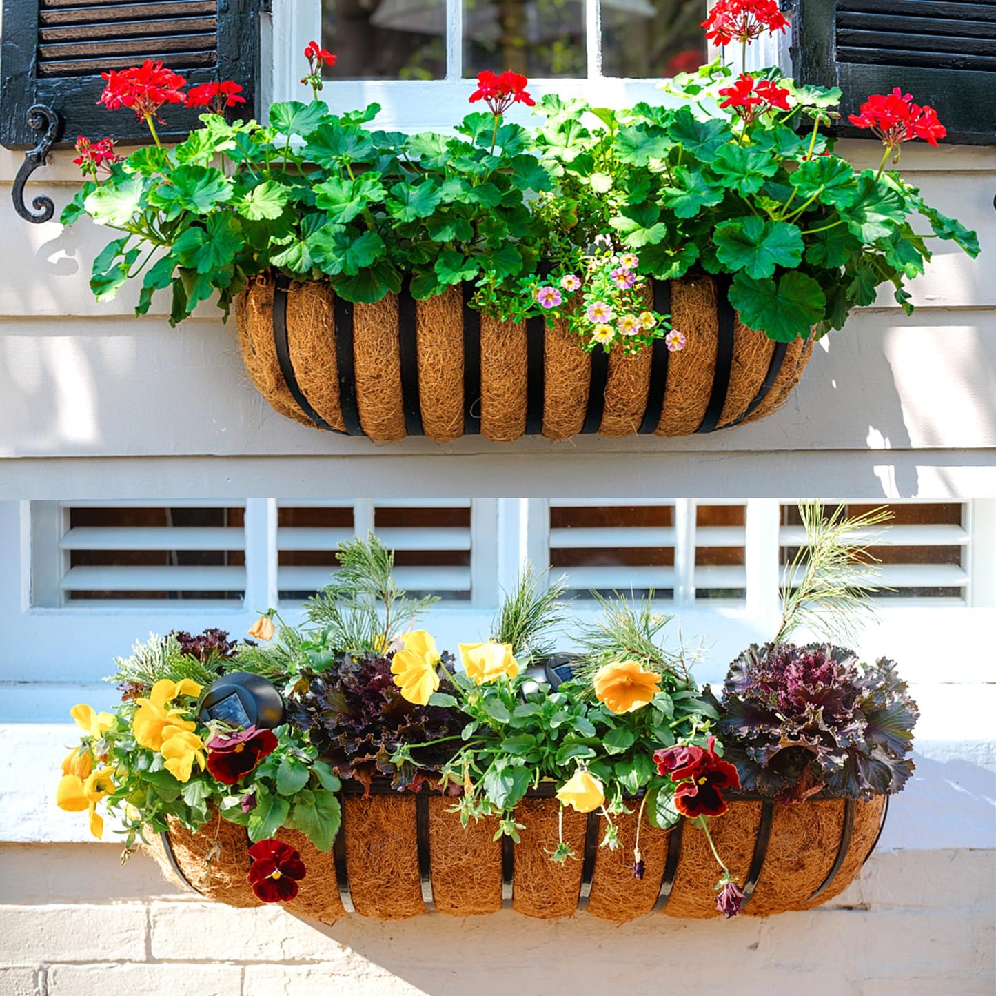 HKZ Coconut Liner for Planters - 2 Pcs 30 Inch Trough Coco Liners for Window Box, Natural Coconut Coir Fiber Planter Liners for Garden Fence Planter Flower Baskets
