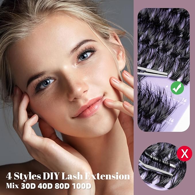 Ocean Pearl Lash Clusters 480PCS 11-20mm Individual Eyelash Extensions 30D+40D+80D+100D DIY Thick Volume Natural Lashes for Beginners at Home-4