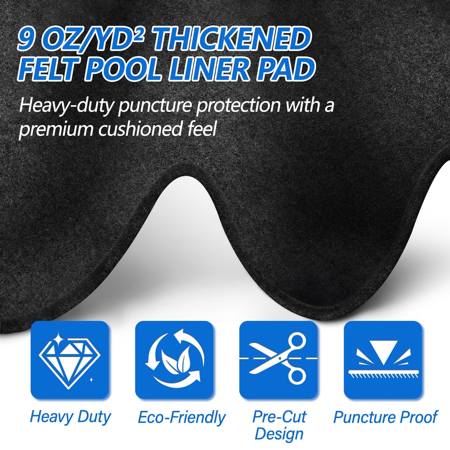 REGMICS 12ft Round Above Ground Pool Pad, 300G/M² (9oz/yz²) Heavy Duty Pool Mats for Floor, Seamless Puncture Resistant Under Pool Mat, Professional Ground Protector for Gravel & Concrete, Black