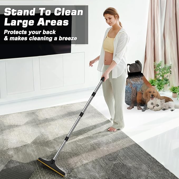 B-Land Carpet Rake for Pet Hair Removal, Reusable Pet Hair Remover with 60” Adjustable Long Handle, Carpet Scraper Dog Cat Hair Remover Tool for Rugs, Mats