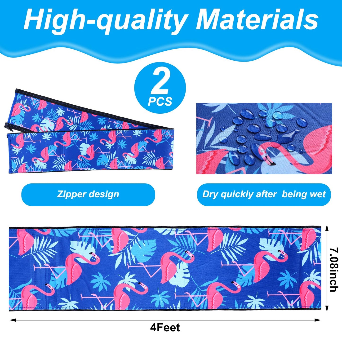 Junkin 2 Pcs Pool Railing Covers 4 ft Slip Resistant Handle Rail Grip Covers Flamingo Zip Style for Swimming Inground Pools Handrail