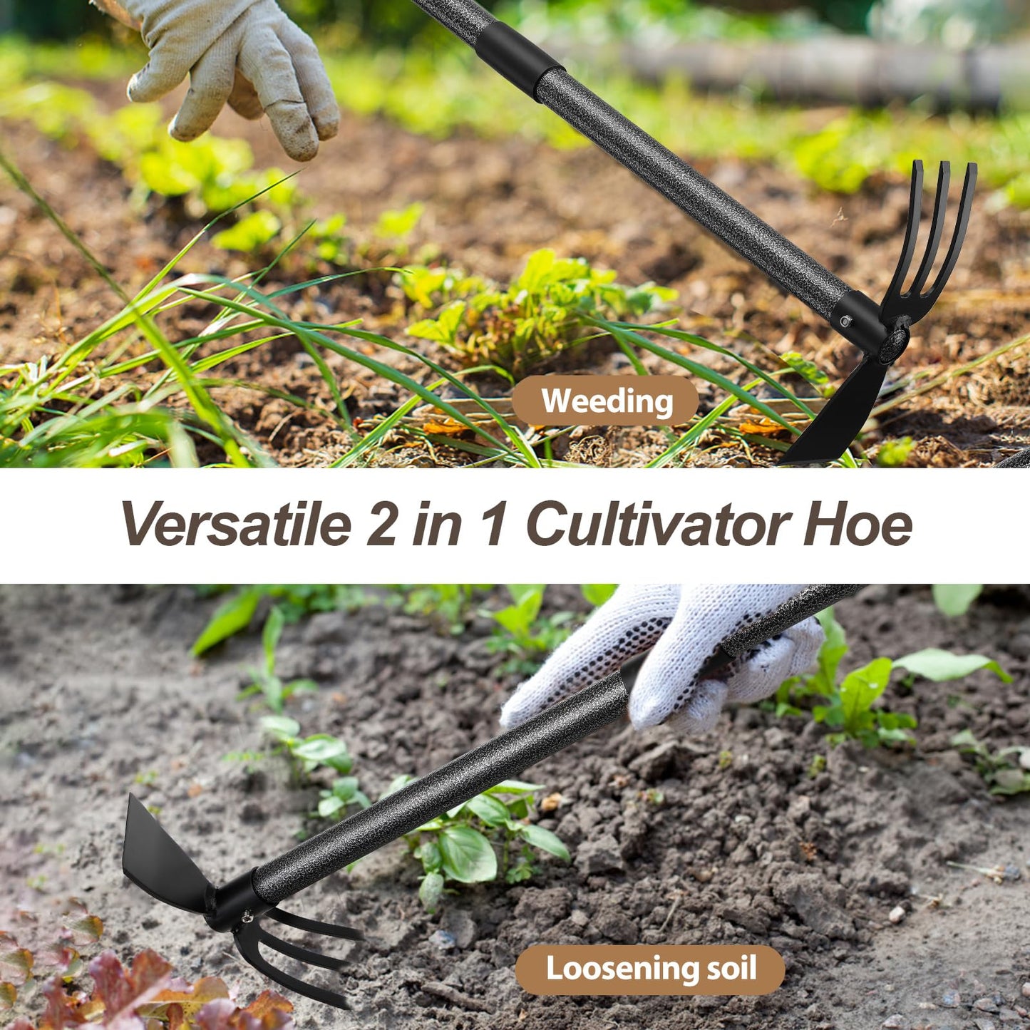 COCONUT Hoe Garden Tool, 60 Inch Garden Hoe Long Handle for Weeding, Hoe Cultivator 2 in 1 Hand Garden Tools for Gardening Planting
