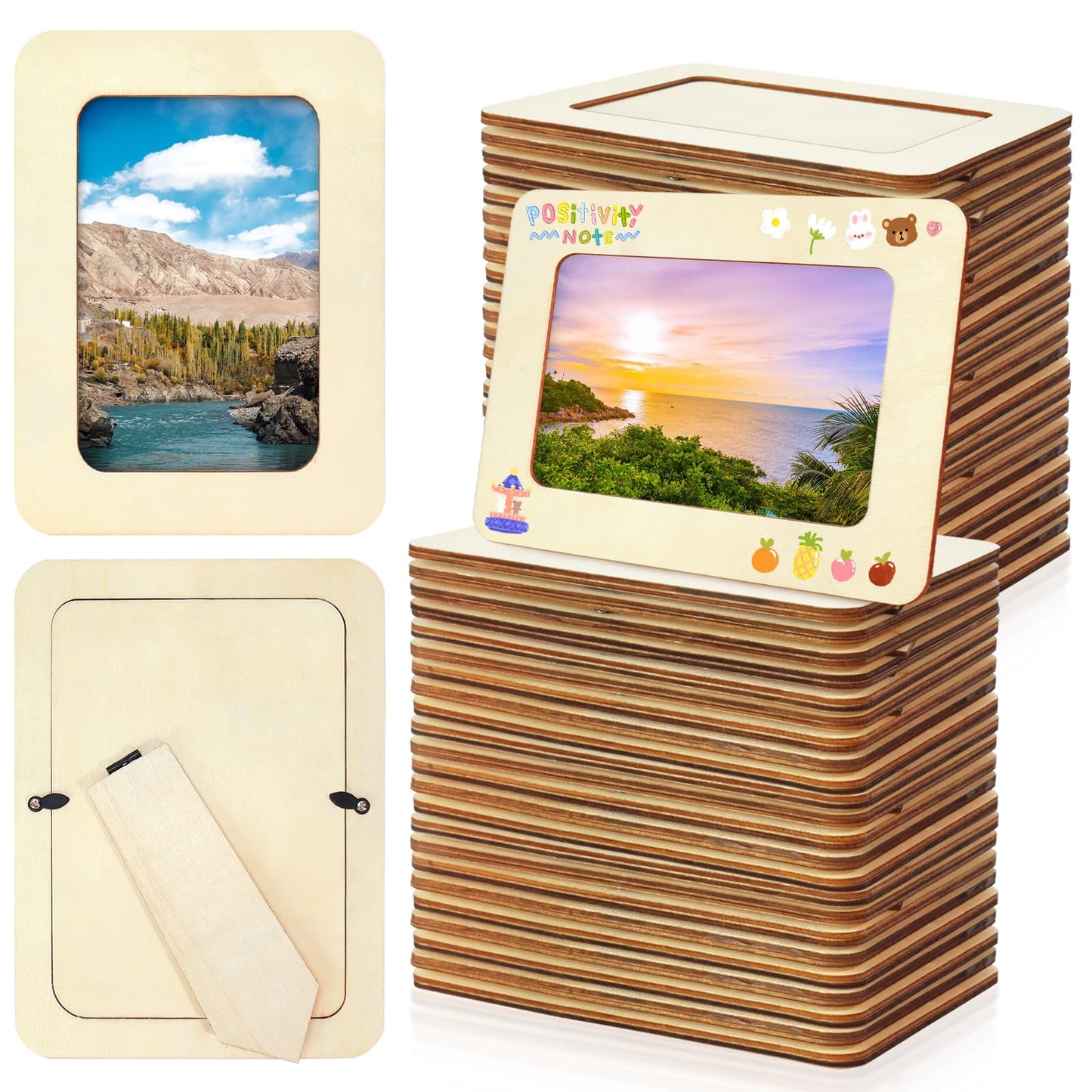 VOKOY 40 Pack Wooden Picture Frames for Crafts, 4" x 6" Photos DIY Wood Picture Frames Unfinished Standing Photo Frames DIY Crafts Wood Decorate for Halloween Thanksgiving Mother's Day Wedding Birthday