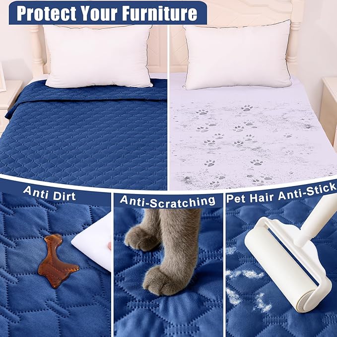 Smiry Waterproof Dog Bed Cover Blanket, Soft Reversible Pet Blanket, Washable Leakproof Cats Dogs Couch Cover for Sofa, Couch, Furniture (82x82 Inch, Navy/Blue)