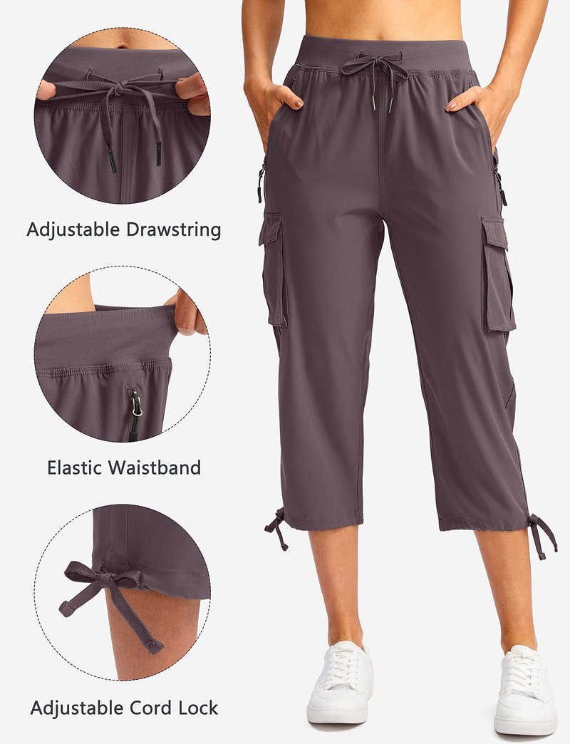 Soothfeel Women's Cargo Capris Pants with 6 Pockets Lightweight Quick Dry Travel Hiking Summer Pants for Women Casual (Dusty Purple, XXL)