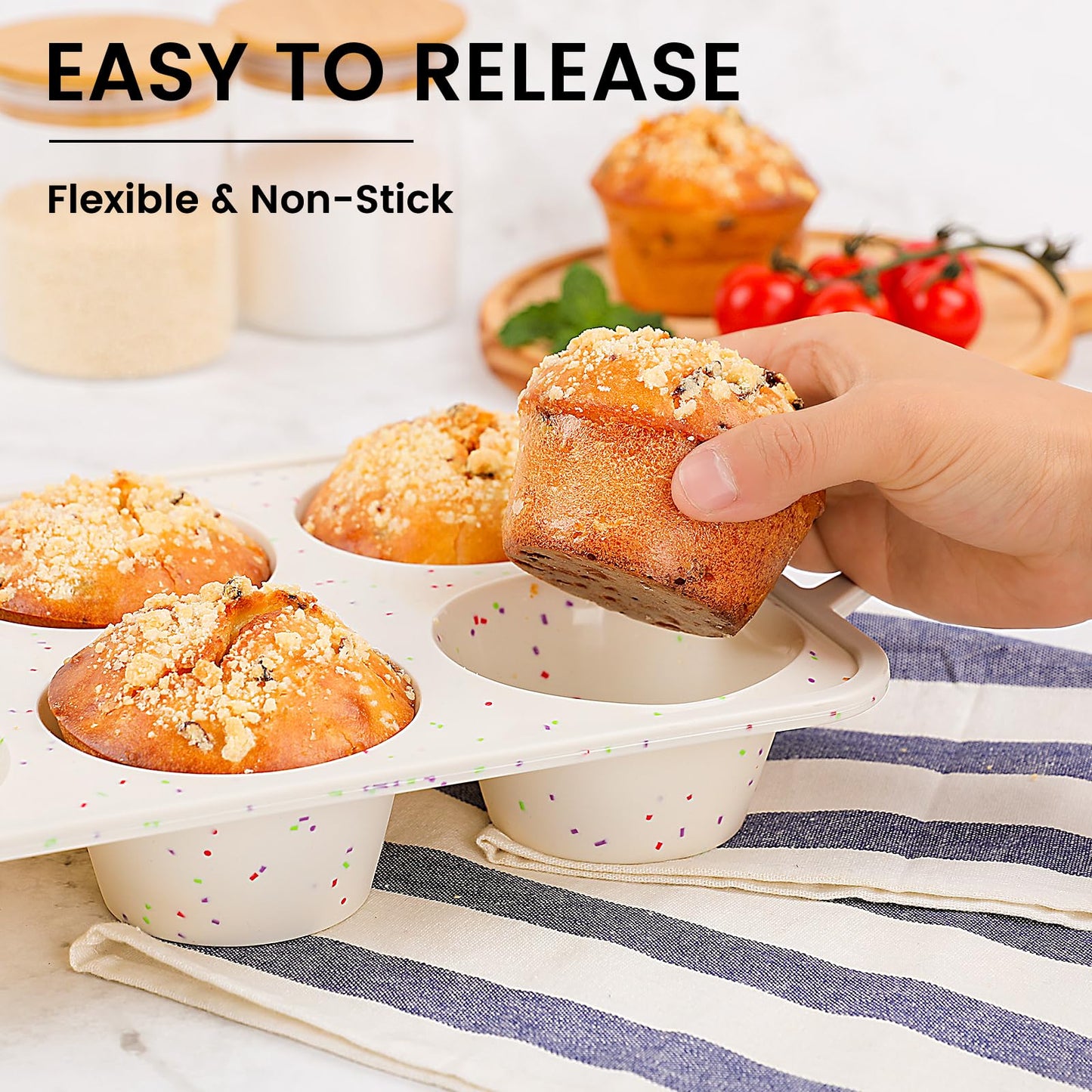 Vinino Jumbo Muffin Pan with Metal Reinforced Frame-2Pack, Silicone Cupcake Pan for Baking 6 Cup Jumbo Size, BPA Free Silicone Muffin Tray, Cupcake Baking Pan Molds for Oven Dishwasher Safe-Cream
