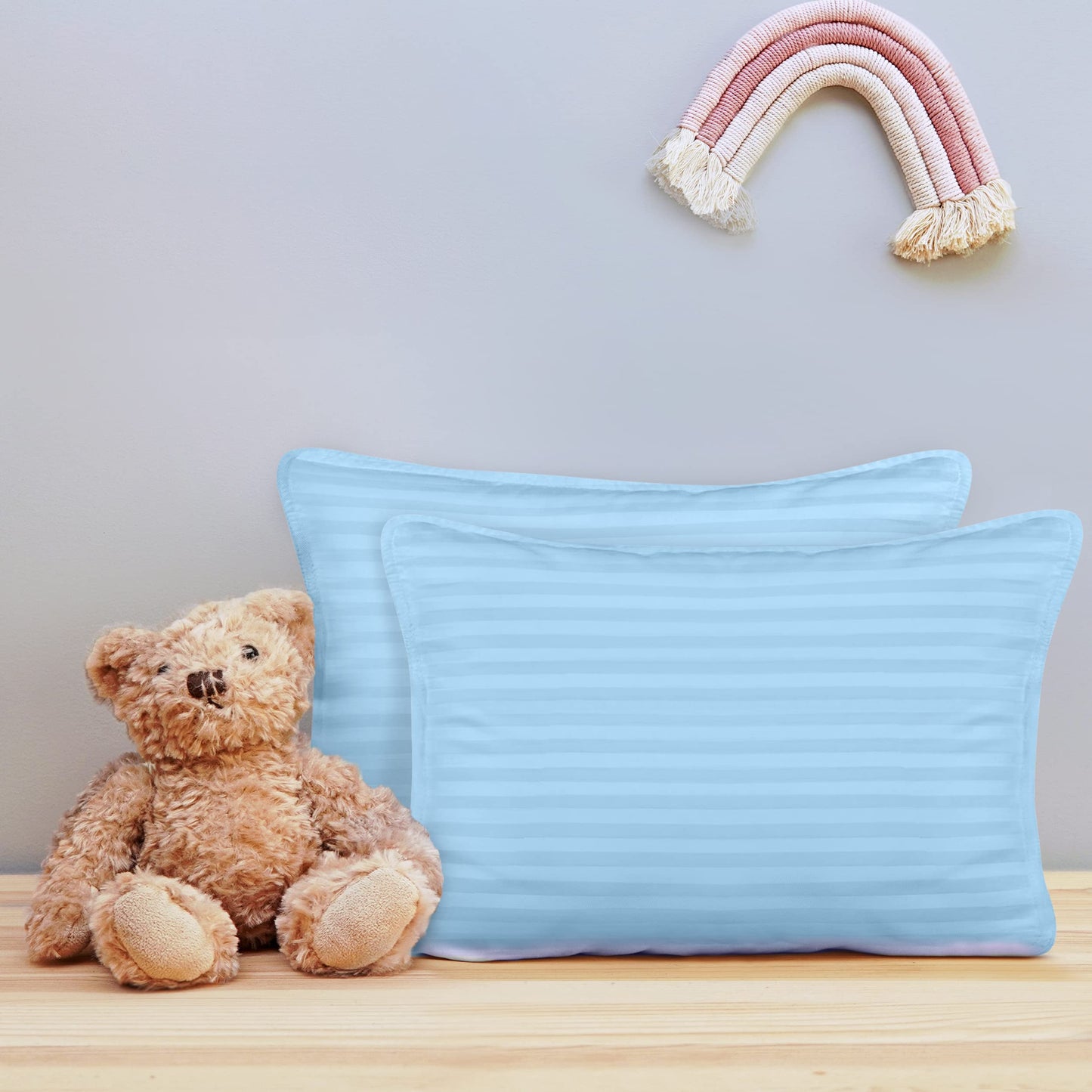 Utopia Bedding Toddler Pillow (Light Blue, 2 Pack), 13x18 Small Kids Pillow for Sleeping, Soft and Breathable Cotton Blend Shell, Ideal for Toddler Bed and Travel (Intended for Age 2 and up)