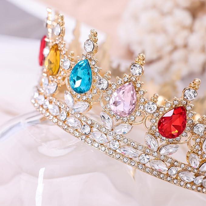 Multicolor Queen Crown for Women Crystal Tiara for Women Rhinestone Wedding Headband for Bride Hair Accessories for Costume Birthday Party Prom Gifts