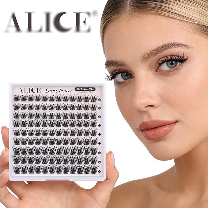 ALICE Lash Clusters Wispy Natural Eyelash Extensions Short 10-14mm Eyelash Clusters Volume Lash Extensions Thin Band DIY Individual Lashes