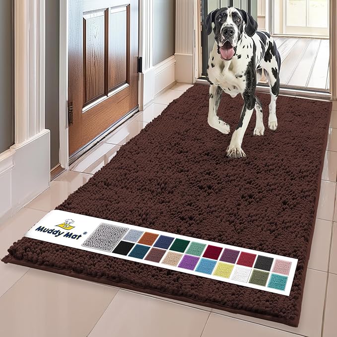 Muddy Mat® | Super Absorbent Door Mat Indoor, Microfiber Quick Dry Chenille Entryway Rug, Non-Slip Front Door Mat, Indoor Mats for Entryway, Machine Washable Pet Rug, Brown 24"x72"
