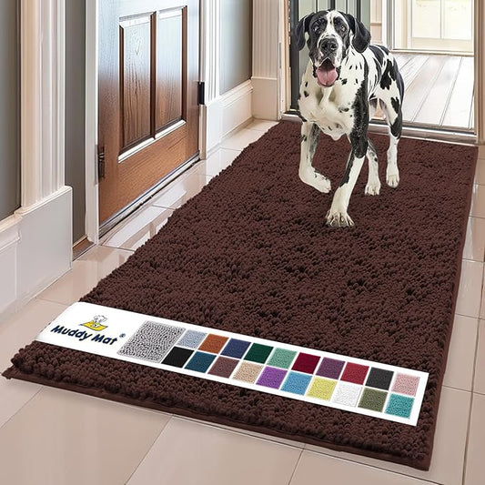 Muddy Mat® | Super Absorbent Door Mat Indoor, Microfiber Quick Dry Chenille Entryway Rug, Non-Slip Front Door Mat, Indoor Mats for Entryway, Machine Washable Pet Rug, Brown 24"x72"