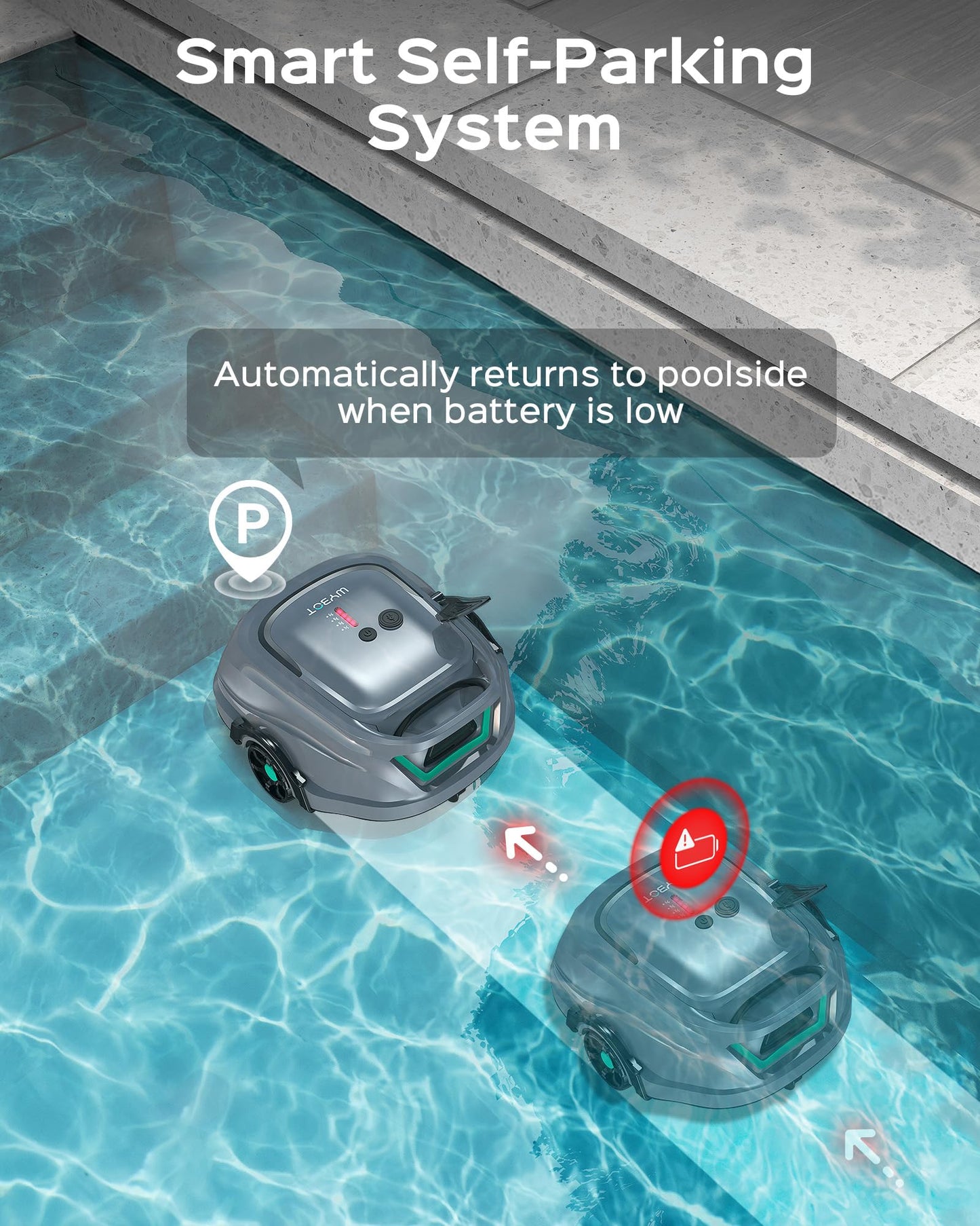 WYBOT A1 Robotic Pool Cleaner – Dual-Layer Filtration, 120-Min Runtime, Powerful Cordless Pool Vacuum for Above-Ground & Flat Pools, Efficient Debris Removal & Auto-Parking Design (Gray)