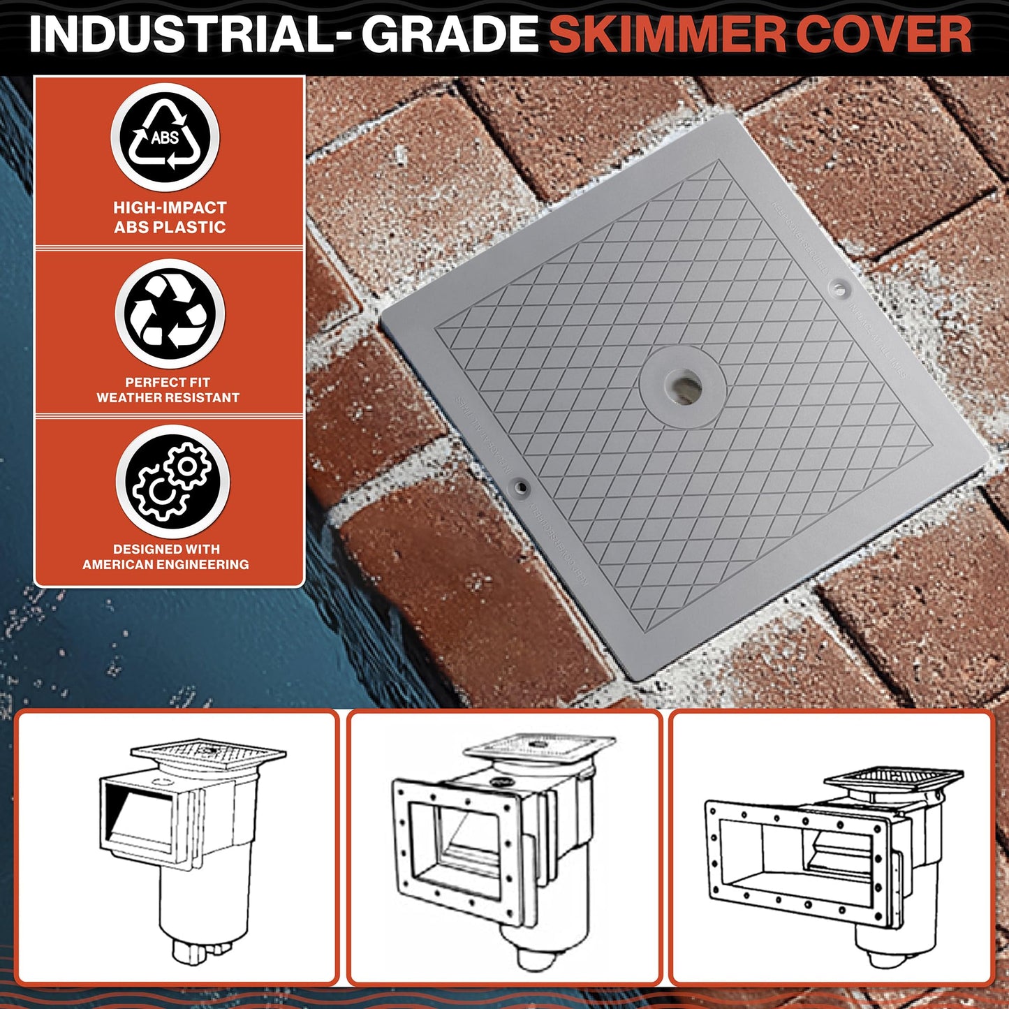 Swimables Pool Skimmer Cover Plate 10" Skimmer Lid Replacement SPX1082E, SP082, 1083, 1084, 1085 and S1086 | Industrial Grade Pool Skimmer Lid Compatible with 1082 Series Hayward Skimmers (Gray)