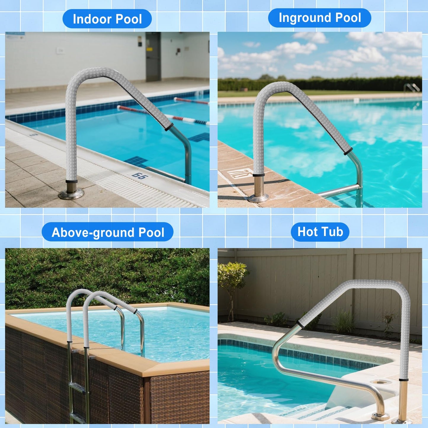 Kakolvan Swimming Pool Handrail Cover, Non-Slip Railing Handle Grip Covers with Zippers, Fit Most Above/Inground Pool Hand Rails, Cooling, Soft & Comfortable Touch Ladder Sleeve (4 Ft, 1 Pack)