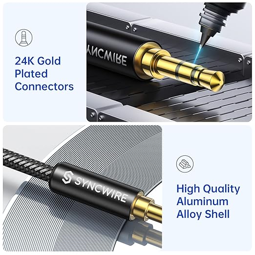 SYNCWIRE 3.5mm Nylon Braided Aux Cable (26.2ft/8m, Hi-Fi Sound), Audio Auxiliary Input Adapter Male to Male AUX Cord for Headphones, Car, Home Stereo, Speaker, iPhone, iPad, iPod, Echo & More - Black