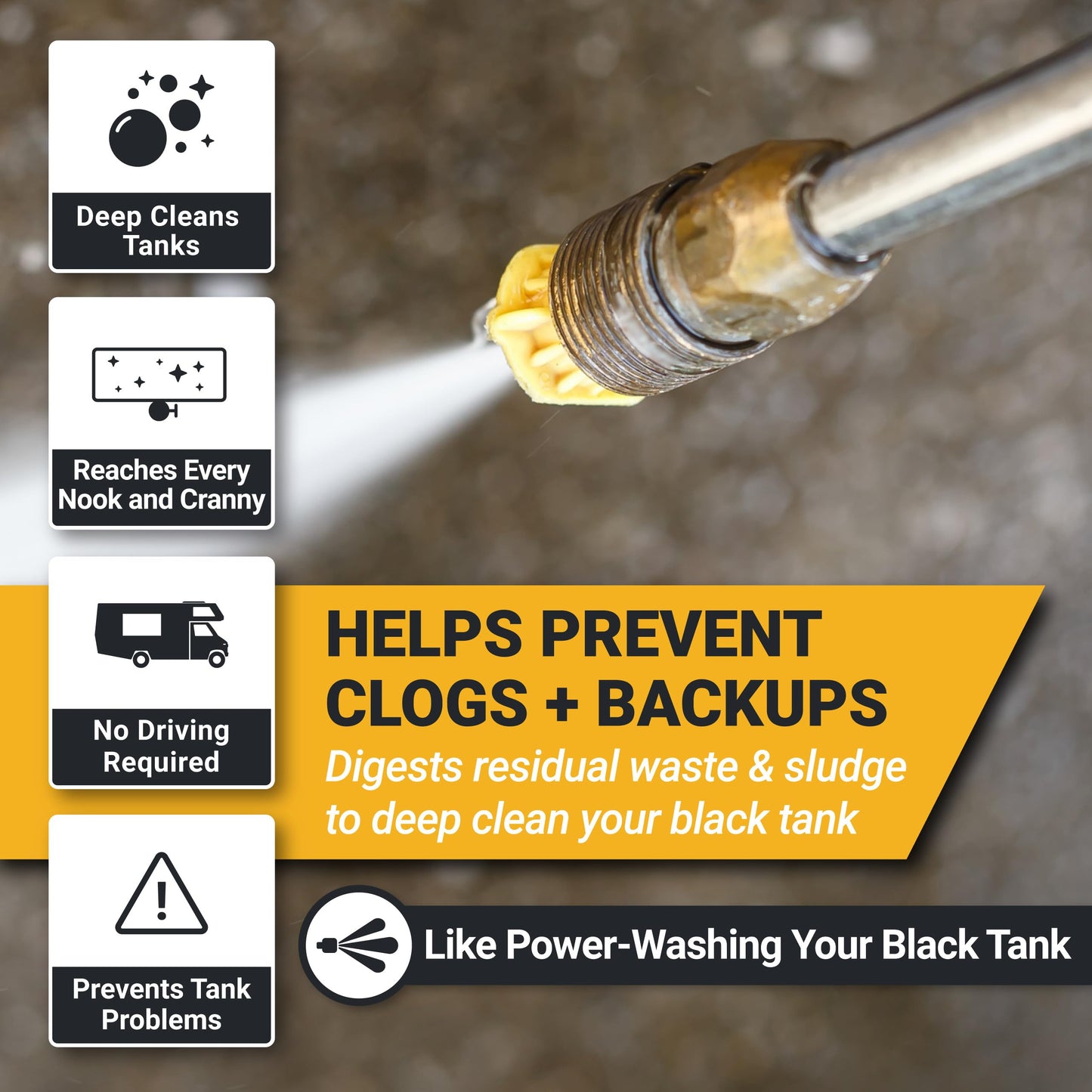 Unique Clean-It RV Black Tank Cleaner Liquid - Effectively Resets Dirty RV Black Tanks - Eliminates Odors and Waste (32 oz) Amazon Exclusive Packaging
