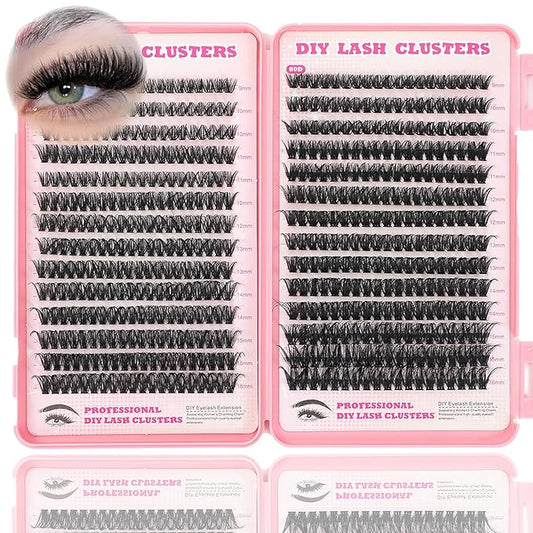 Lash Clusters Kit, 560 Pcs Eyelashes Clusters Kit 9-16mm Individual Lash Extension Kit D Curl Fluffy Wispy False Eyelashes (60D+80D, Lash Clusters)