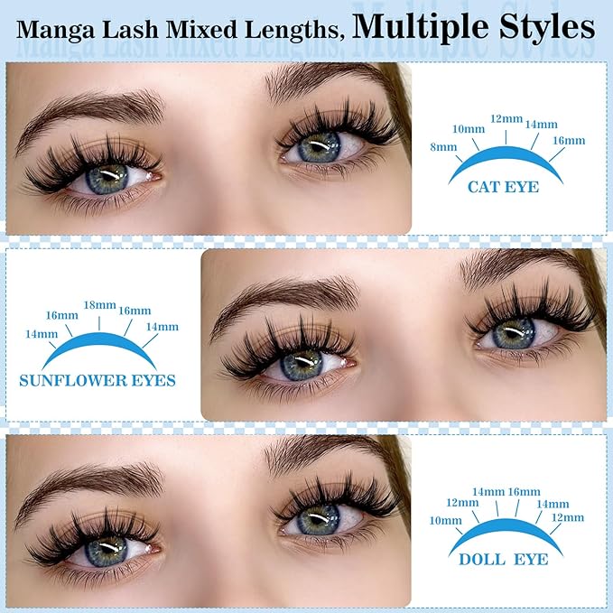 Manga Lash Clusters Kit 8-18mix Spiky Fairy Lash Clusters Kit Ultra-Thin Band Manga Lashes Eyelash Clusters Kit With Lash Bond And Seal DIY at Home(Fairy06 Kit)