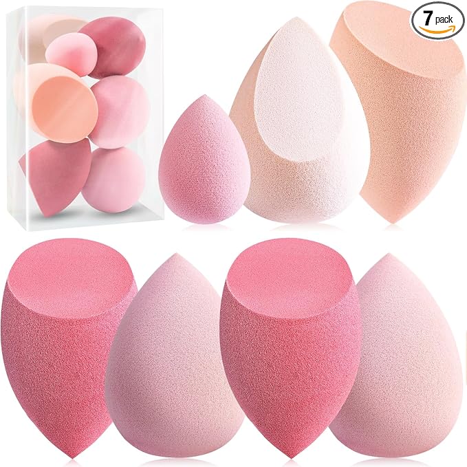 Makeup Sponge Set Foonbe Blender Sponges 7 Pcs for Liquid, Cream, and Powder, Latex Free, Multi colored Beauty Sponges with 1 Mini Sponge, Vegan & Cruelty-Free